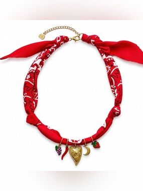 New mayamar Red Bandana Charm Necklace with Gold Accents